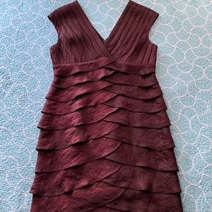 ADRIANNA PAPELL V-NECK Tier Wine Red Dress